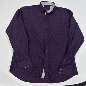 EightX Premium Shirt Men L Purple Burgandy Paisley Button Up Long Sleeve Classic